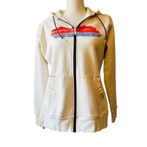 Mountain Hardwear women’s Cream Hoodie with Red and Blue Graphic size large